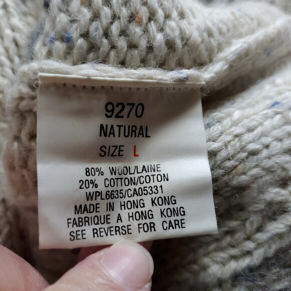 Woolrich Nordic Fisherman Grandpa Cable Knit Cardigan Sweater Cream VTG 90s Sz L - Picture 15 of 16